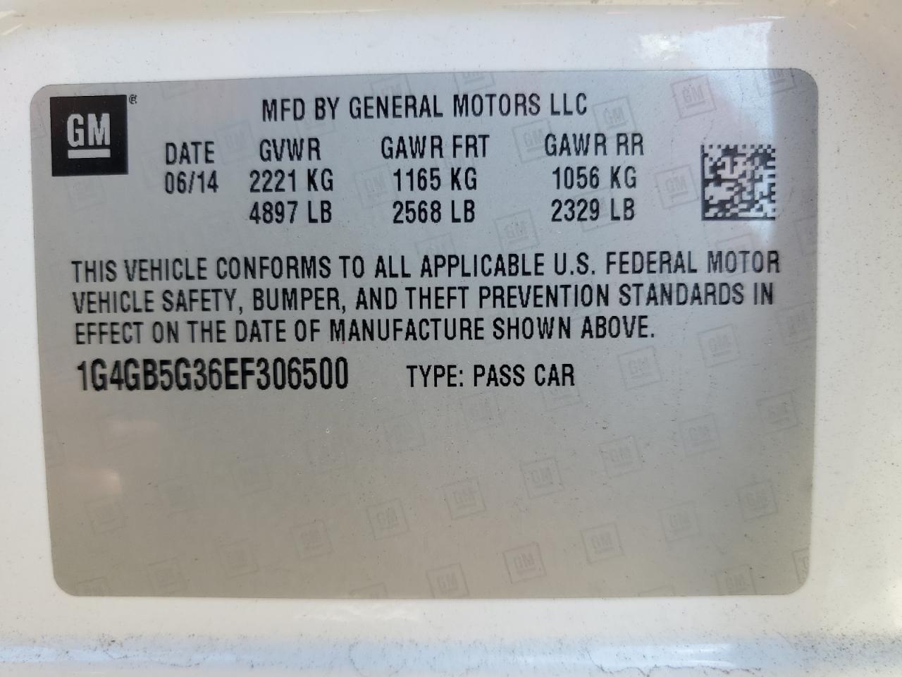 VIN 1G4GB5G36EF306500 2014 BUICK LACROSSE no.12