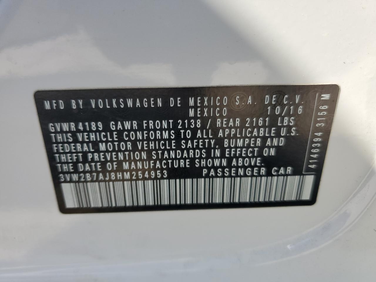 VIN 3VW2B7AJ8HM254953 2017 VOLKSWAGEN JETTA no.12