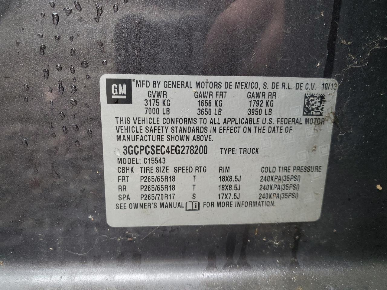 VIN 3GCPCSEC4EG278200 2014 CHEVROLET ALL Models no.12