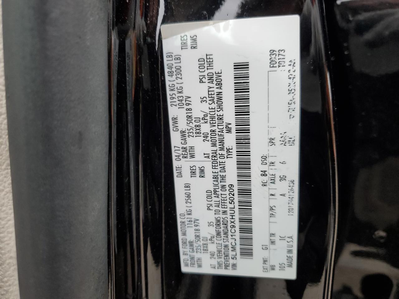 2017 Lincoln Mkc Premiere VIN: 5LMCJ1C9XHUL50209 Lot: 81534704