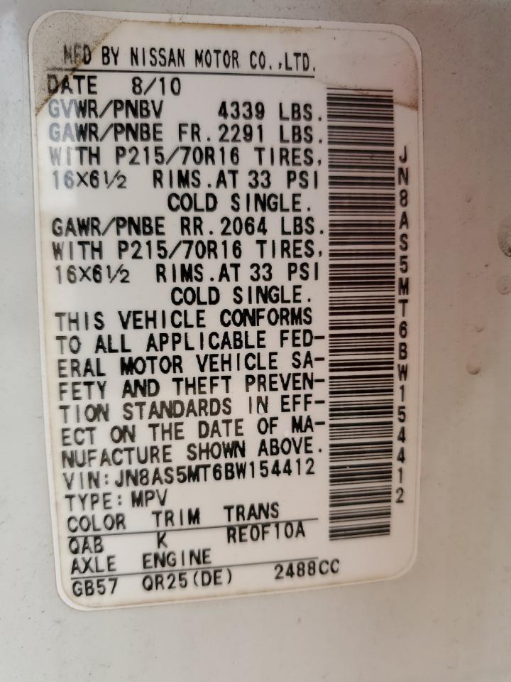 2011 Nissan Rogue S VIN: JN8AS5MT6BW154412 Lot: 81179384