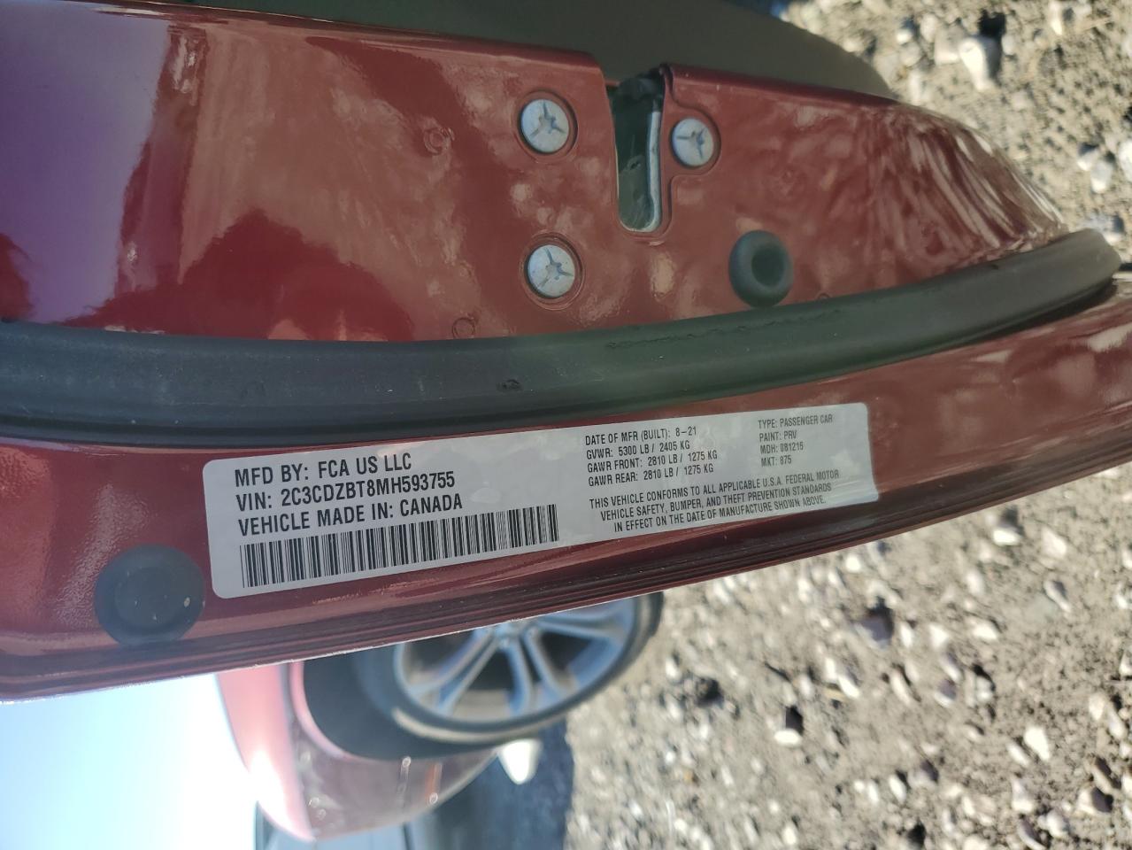 2021 Dodge Challenger R/T VIN: 2C3CDZBT8MH593755 Lot: 78194344