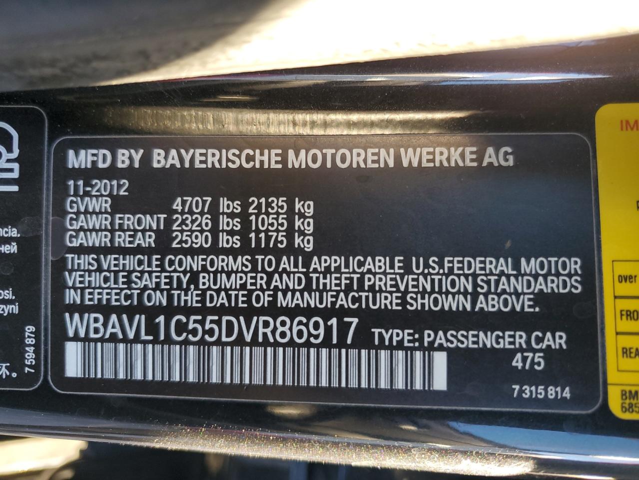 2013 BMW X1 xDrive28I VIN: WBAVL1C55DVR86917 Lot: 81541714