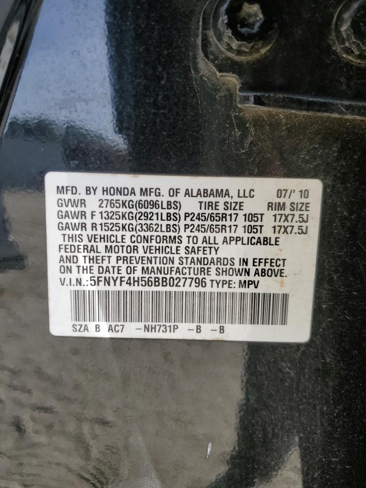 5FNYF4H56BB027796 2011 Honda Pilot Exl