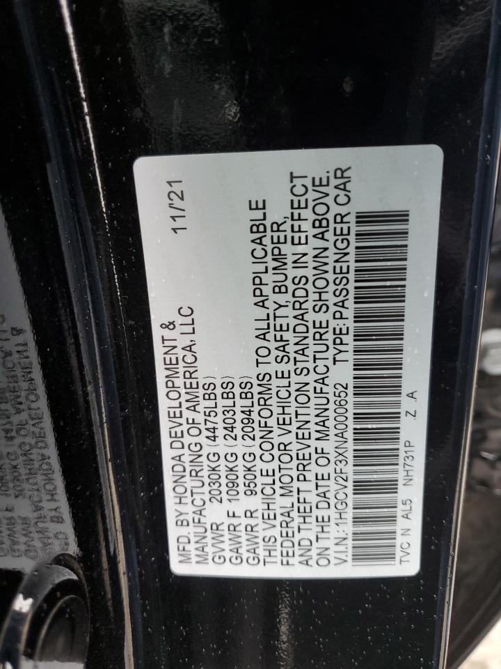 VIN 1HGCV2F3XNA000652 2022 HONDA ACCORD no.12