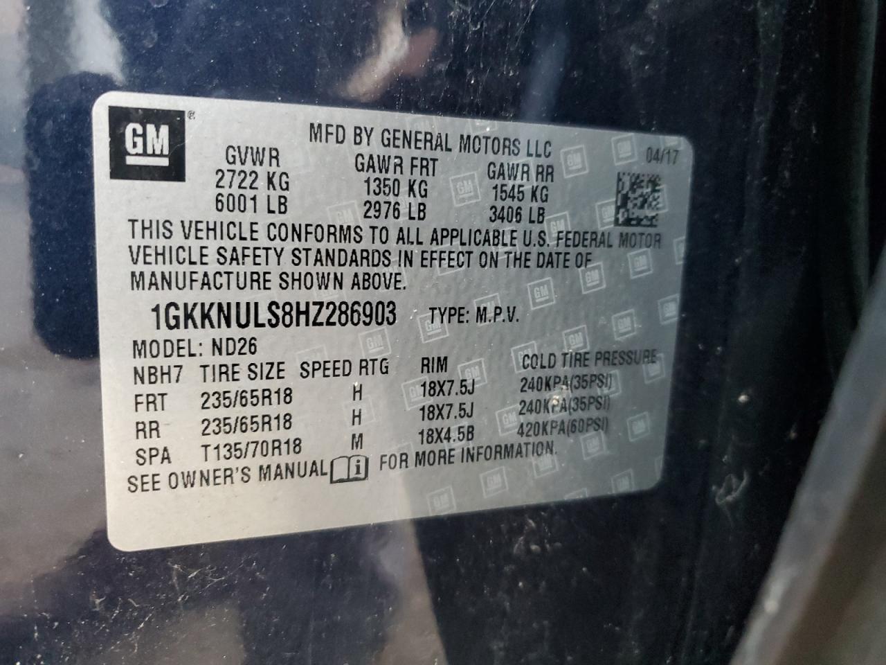 VIN 1GKKNULS8HZ286903 2017 GMC ACADIA no.13