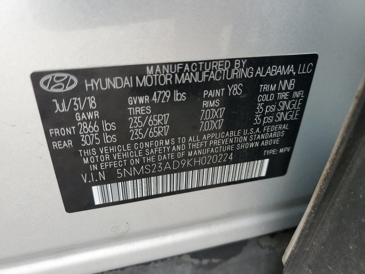 VIN 5NMS23AD9KH020224 2019 HYUNDAI SANTA FE no.13