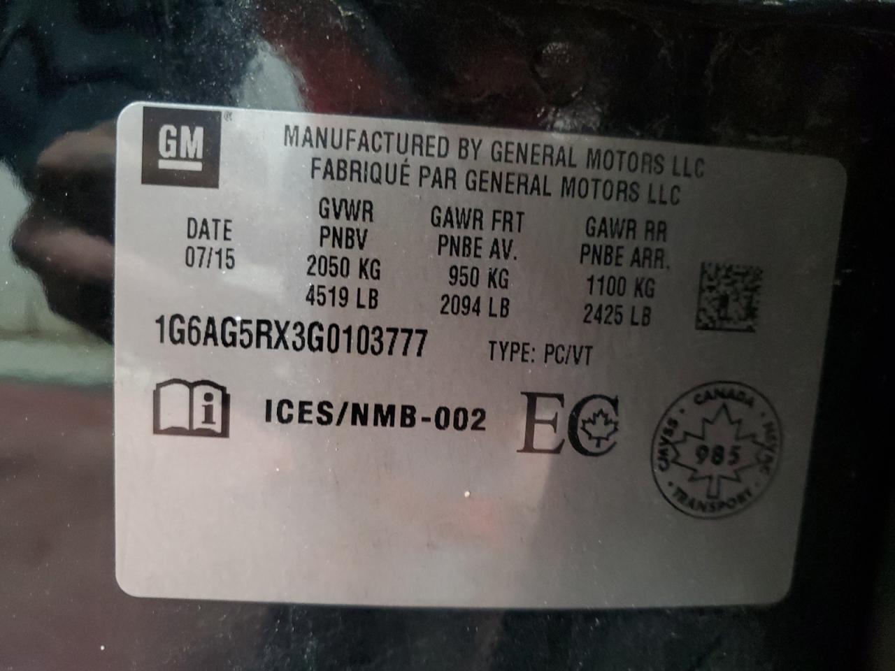 2016 Cadillac Ats VIN: 1G6AG5RX3G0103777 Lot: 81802474