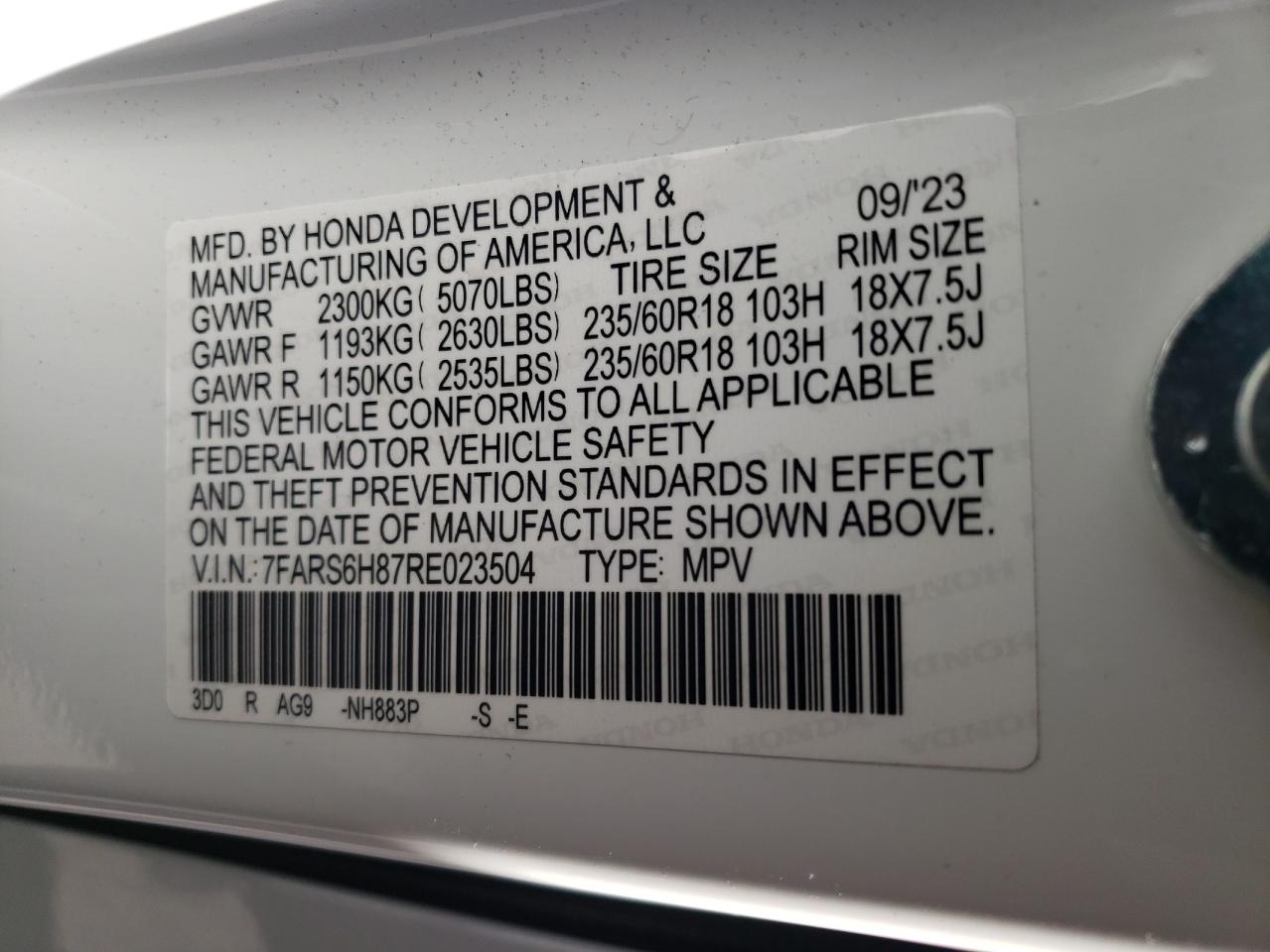 2024 Honda Cr-V Sport-L VIN: 7FARS6H87RE023504 Lot: 78652774