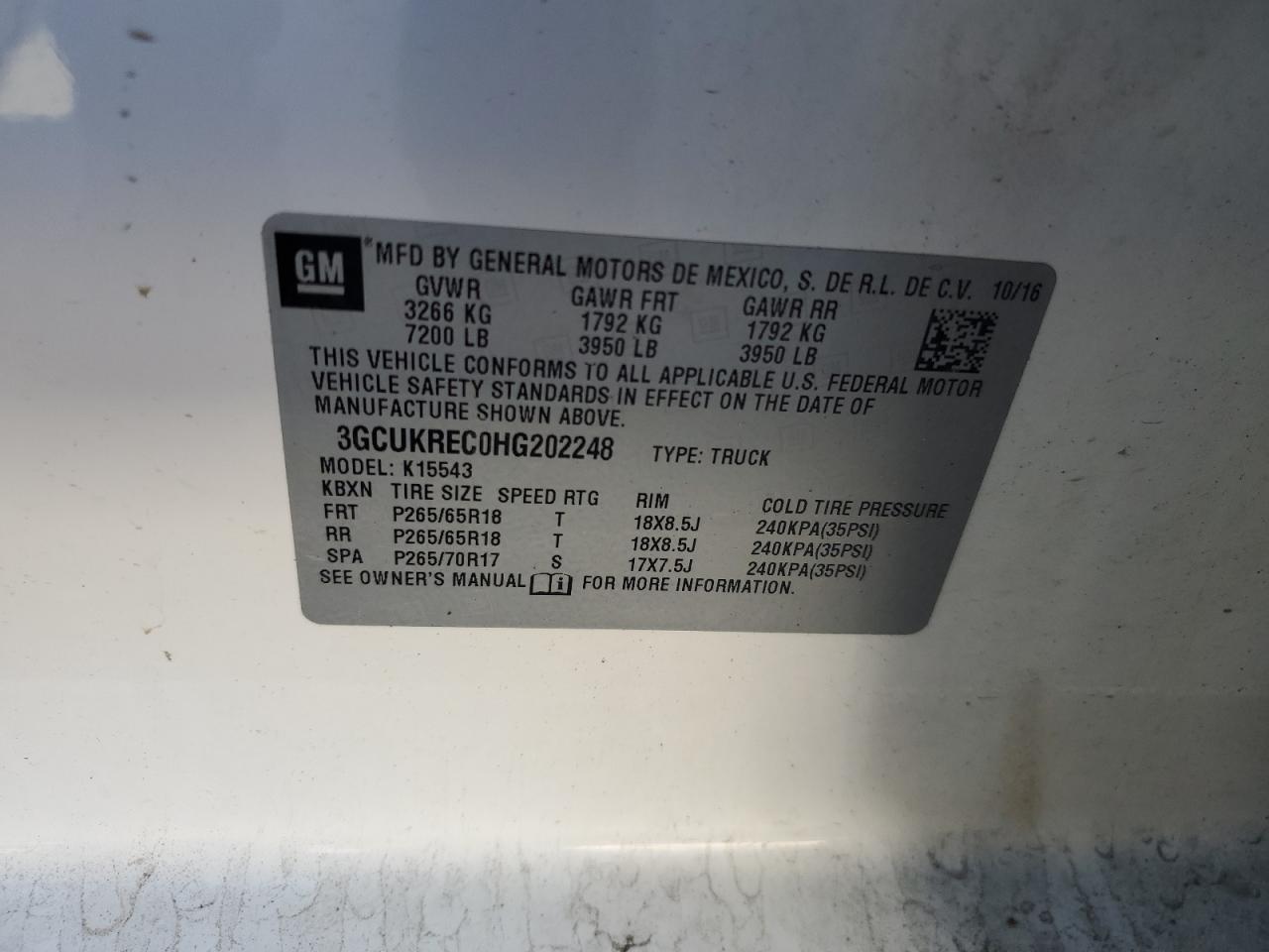 2017 Chevrolet Silverado K1500 Lt VIN: 3GCUKREC0HG202248 Lot: 79744224