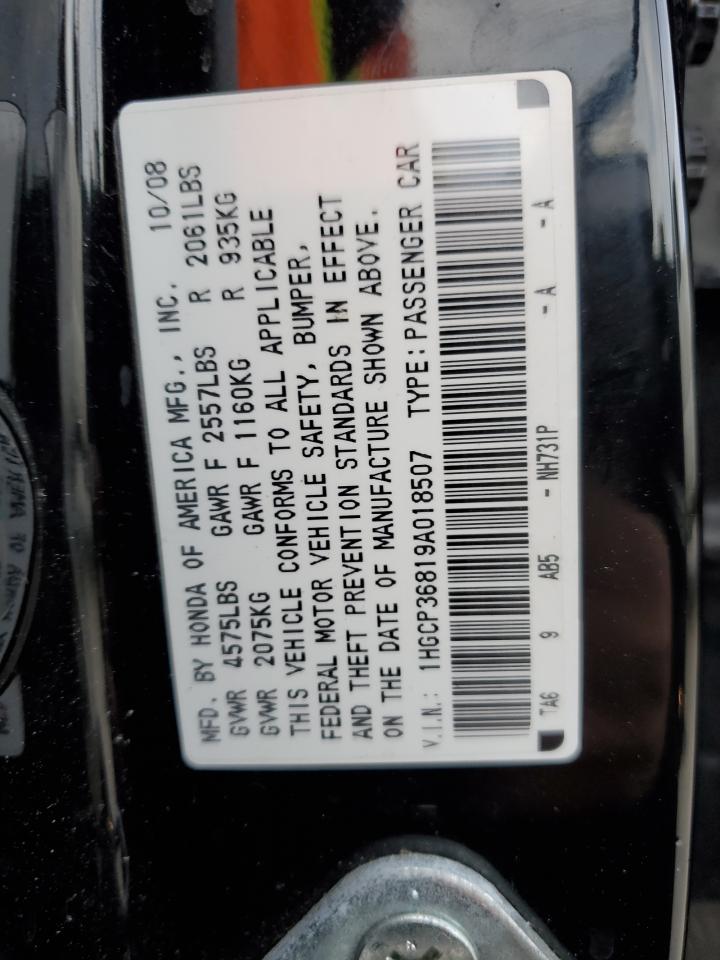 2009 Honda Accord Exl VIN: 1HGCP36819A018507 Lot: 80713434