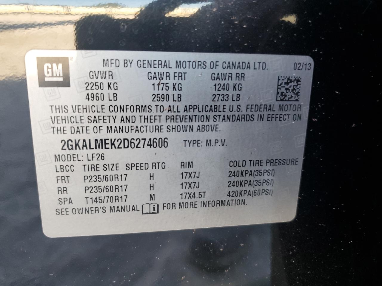 2013 GMC Terrain Sle VIN: 2GKALMEK2D6274606 Lot: 80877264