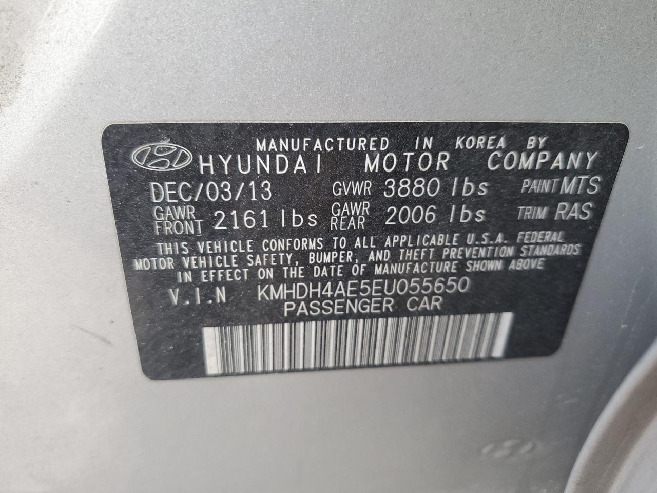 2014 Hyundai Elantra Se VIN: KMHDH4AE5EU055650 Lot: 79710194