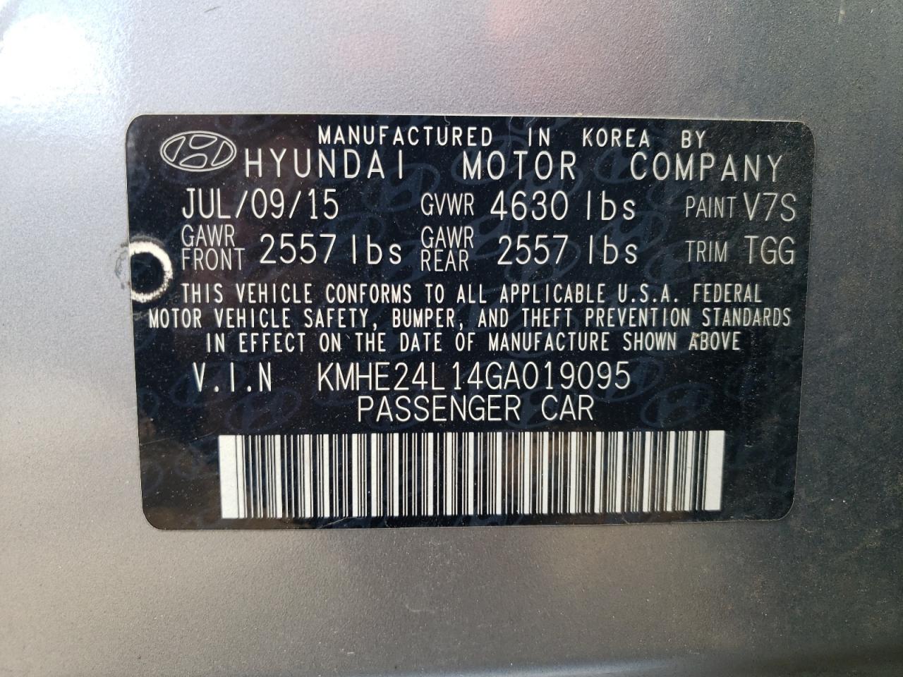 2016 Hyundai Sonata Hybrid VIN: KMHE24L14GA019095 Lot: 81349724