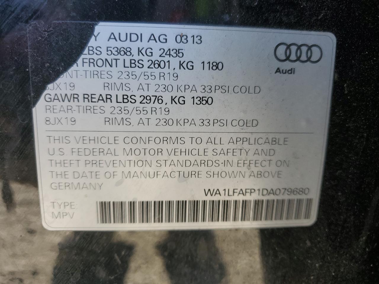 2013 Audi Q5 Premium Plus VIN: WA1LFAFP1DA079680 Lot: 79924184