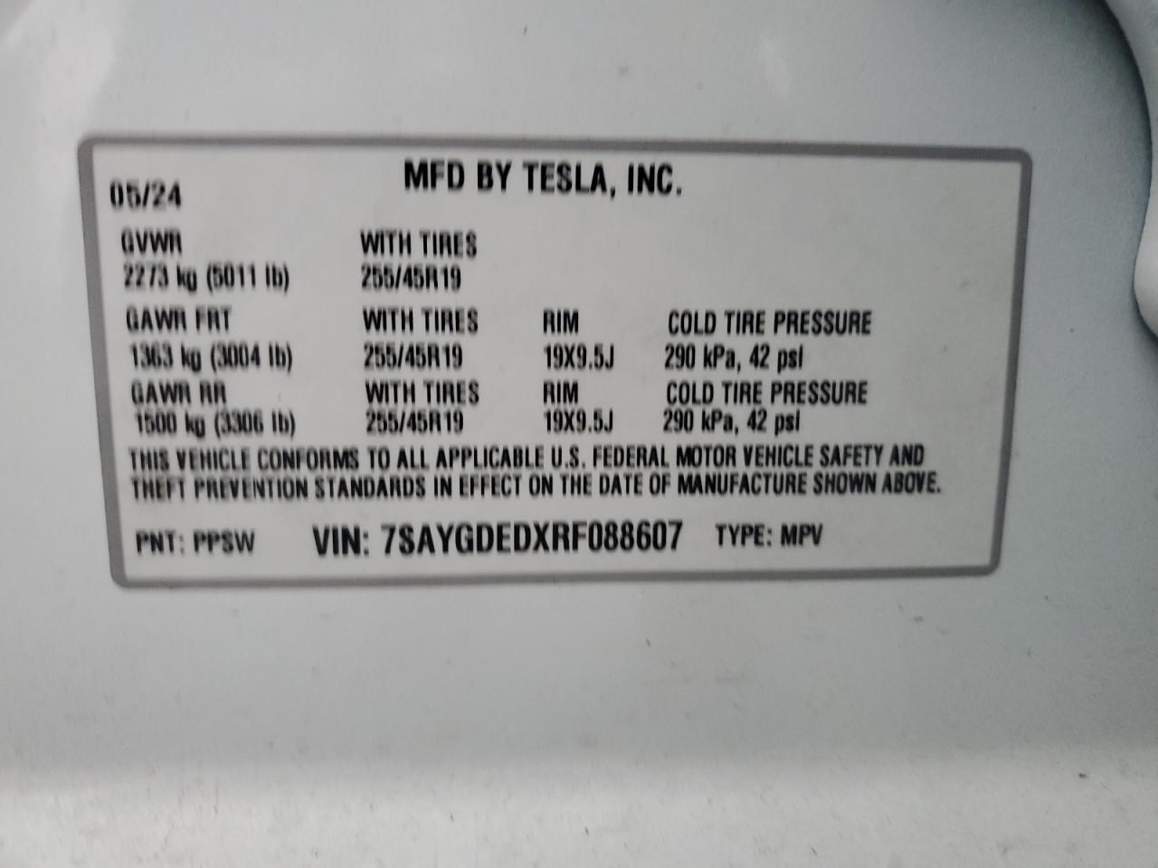 2024 Tesla Model Y VIN: 7SAYGDEDXRF088607 Lot: 81120634