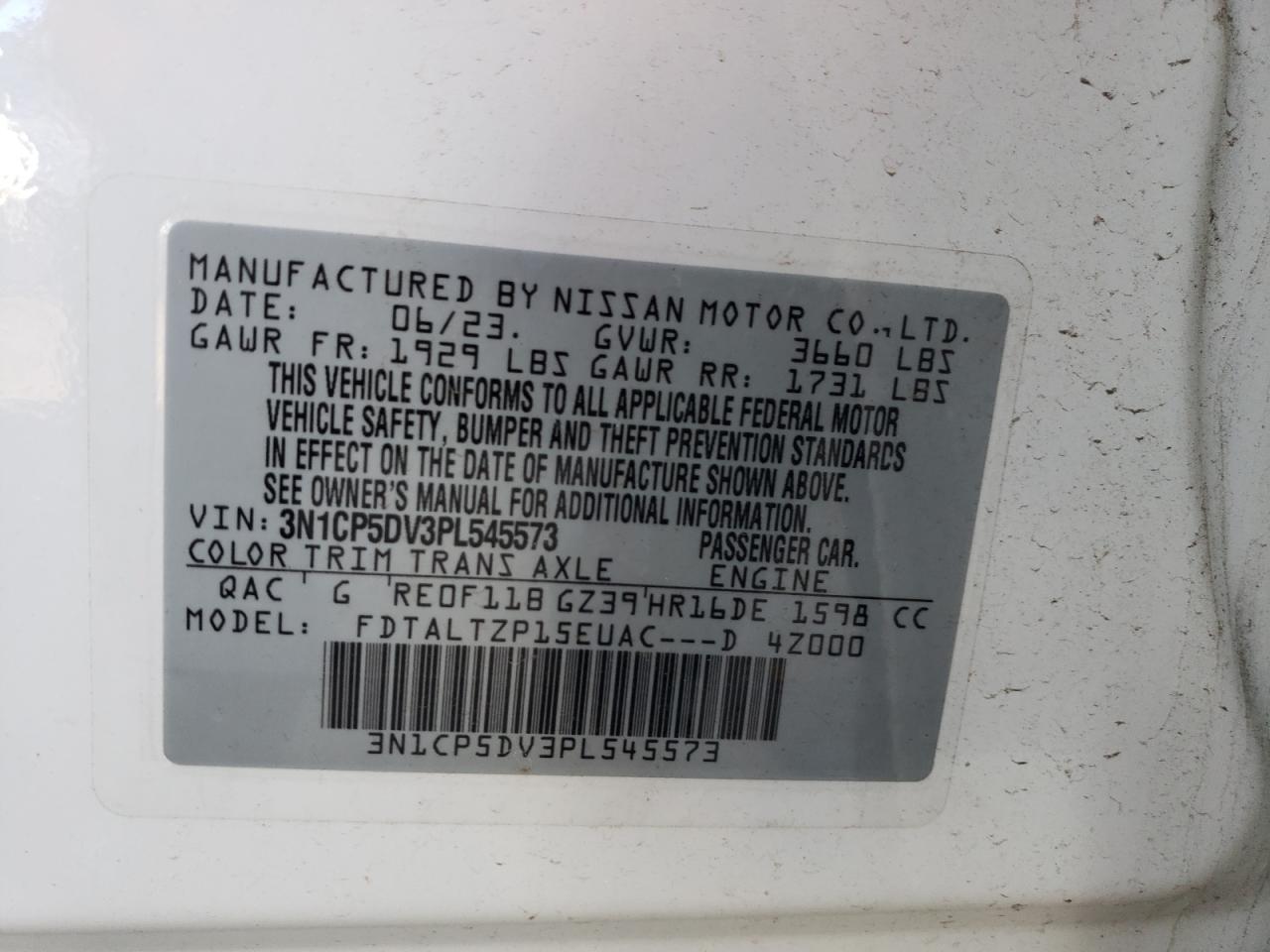 2023 Nissan Kicks Sr VIN: 3N1CP5DV3PL545573 Lot: 80730464