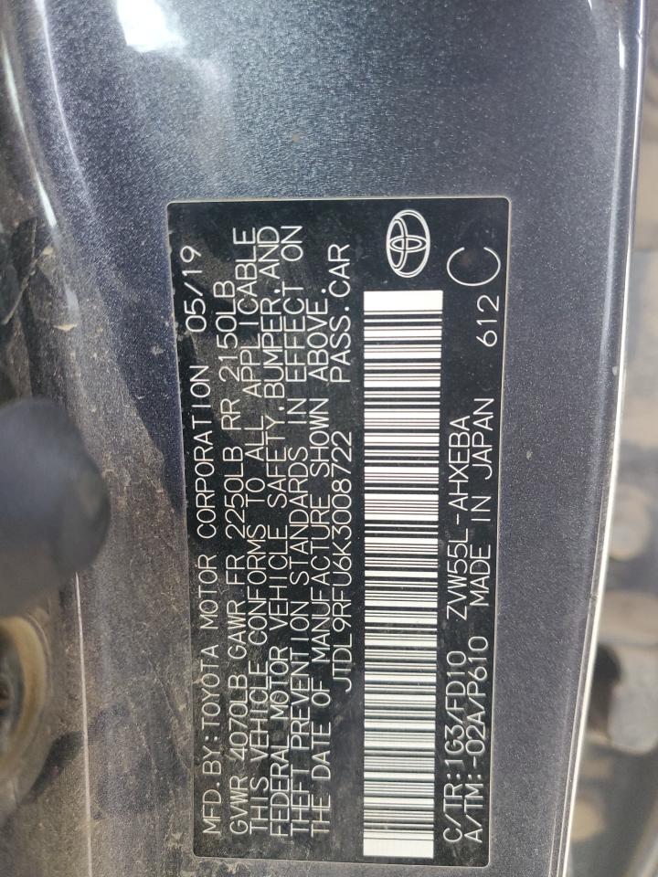 VIN JTDL9RFU6K3008722 2019 TOYOTA PRIUS no.13