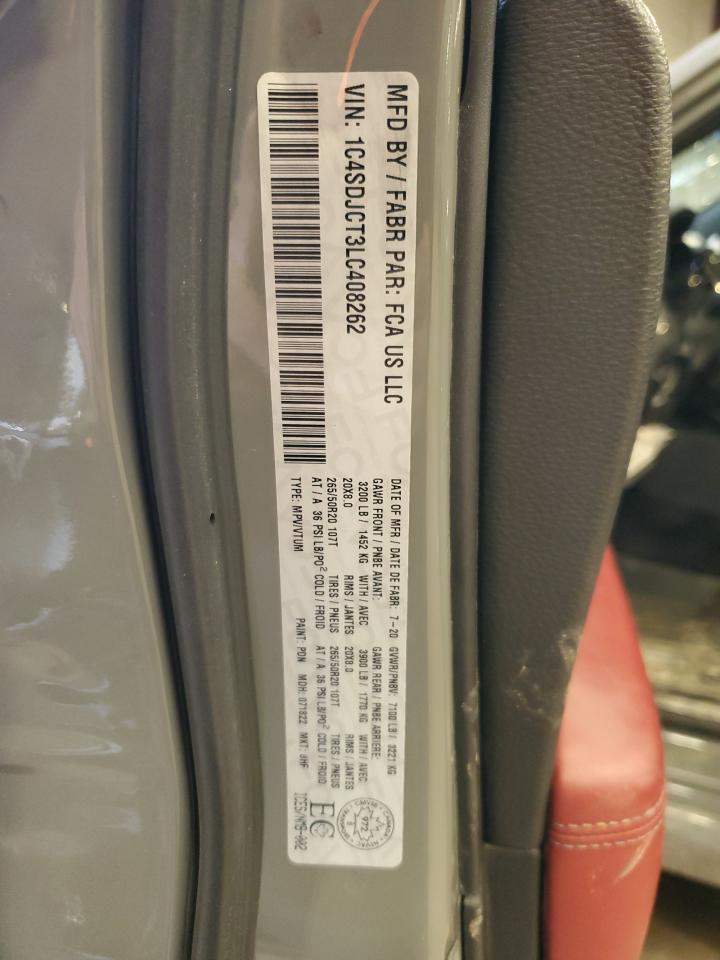 2020 Dodge Durango R/T VIN: 1C4SDJCT3LC408262 Lot: 80425014