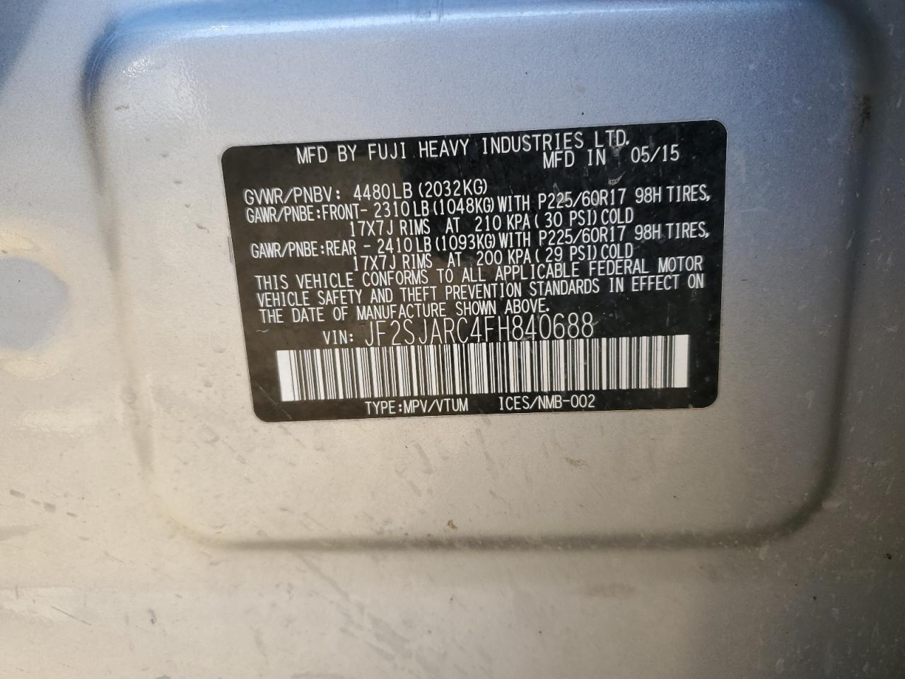 2015 Subaru Forester 2.5I Limited VIN: JF2SJARC4FH840688 Lot: 81375384