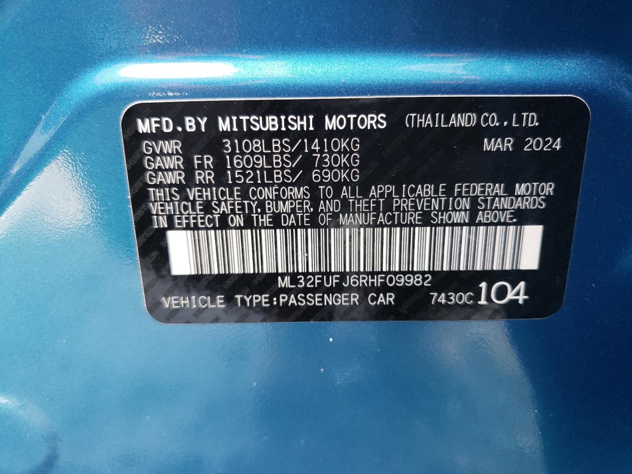 2024 Mitsubishi Mirage G4 Es VIN: ML32FUFJ6RHF09982 Lot: 79415544