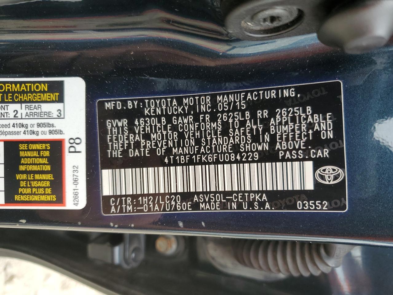 VIN 4T1BF1FK6FU084229 2015 TOYOTA CAMRY no.12