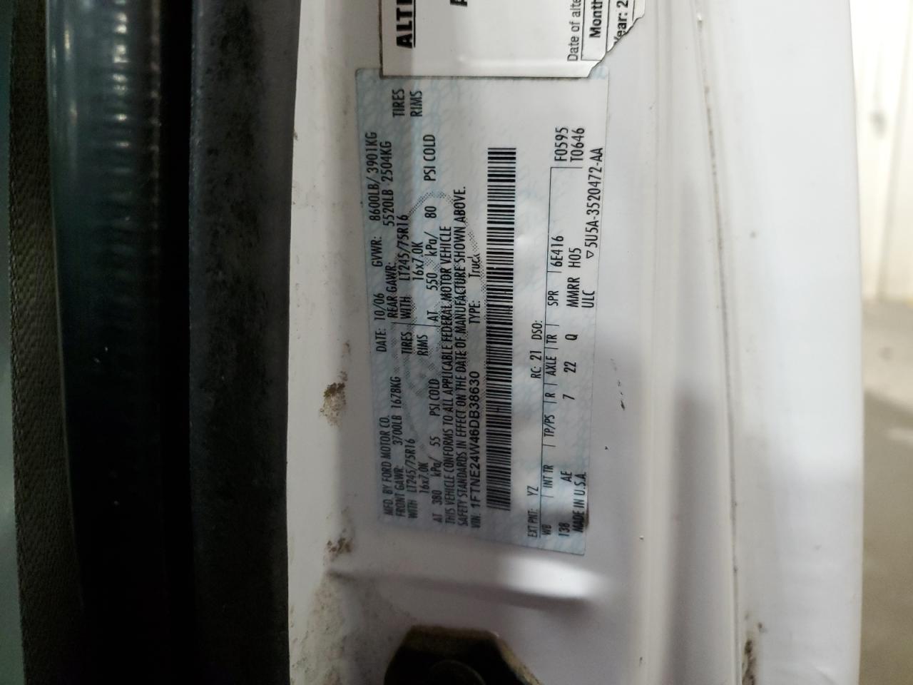 2006 Ford Econoline E250 Van VIN: 1FTNE24W46DB38630 Lot: 80526384