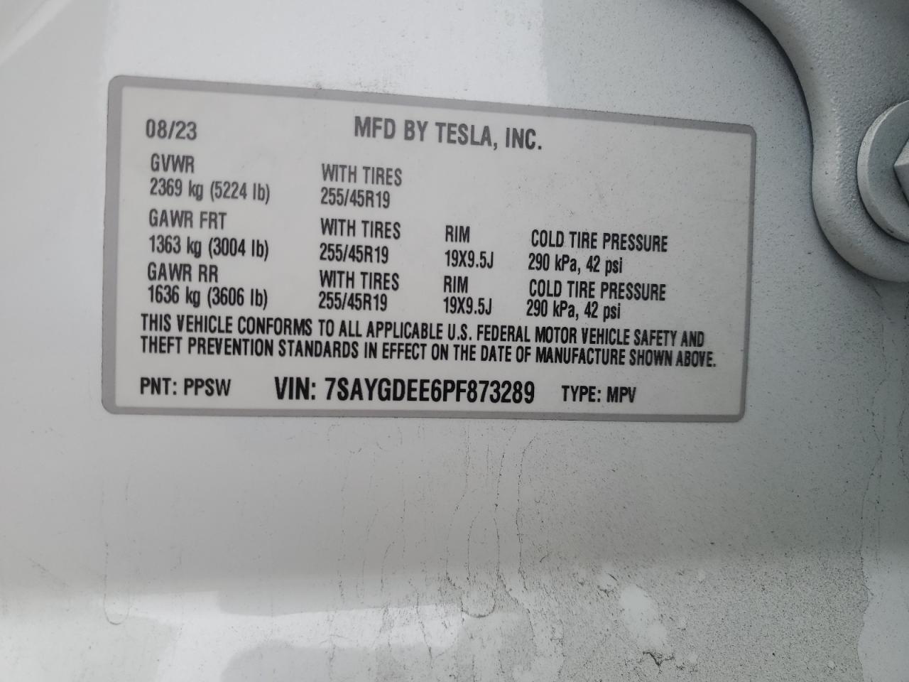 2023 Tesla Model Y VIN: 7SAYGDEE6PF873289 Lot: 80378814