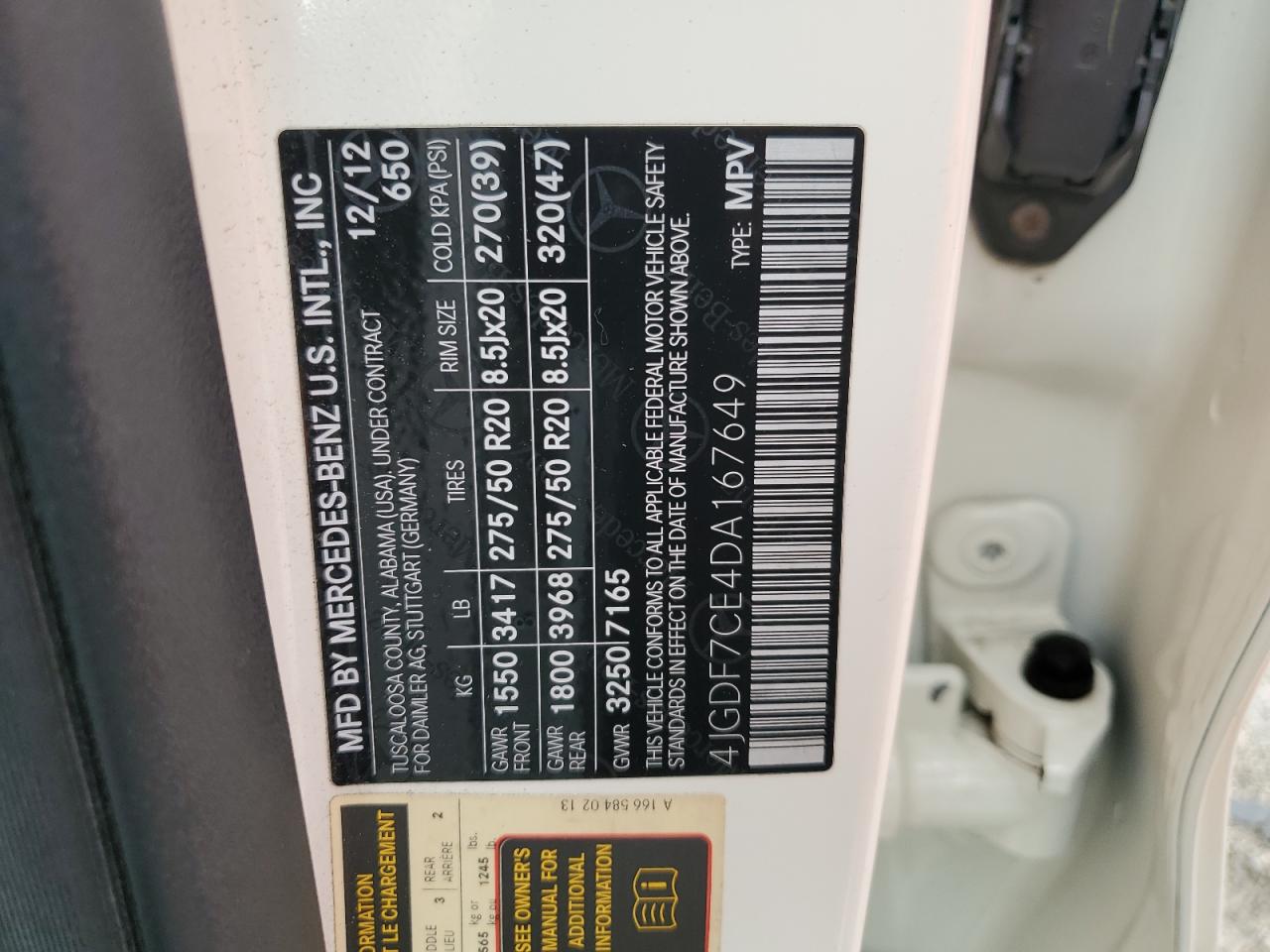 2013 Mercedes-Benz Gl 450 4Matic VIN: 4JGDF7CE4DA167649 Lot: 80075044