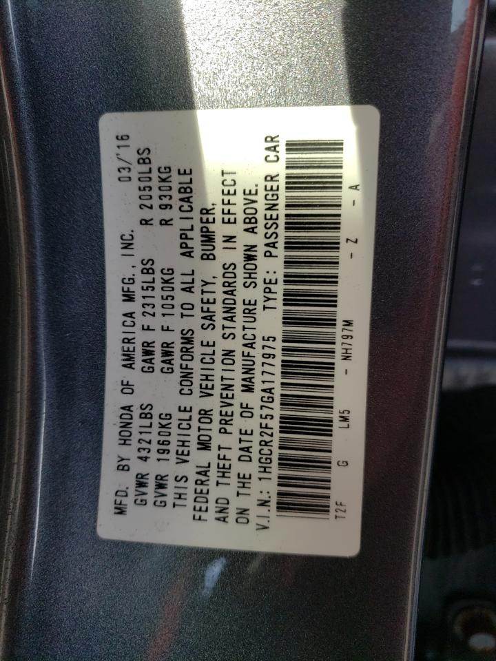 VIN 1HGCR2F57GA177975 2016 HONDA ACCORD no.12