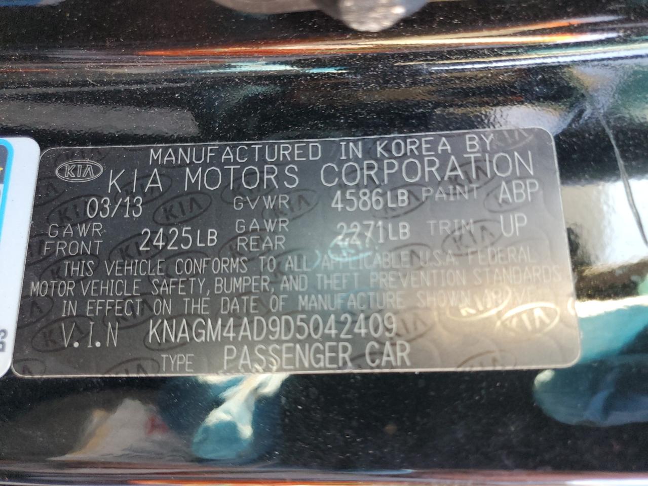 2013 Kia Optima Hybrid VIN: KNAGM4AD9D5042409 Lot: 80155274