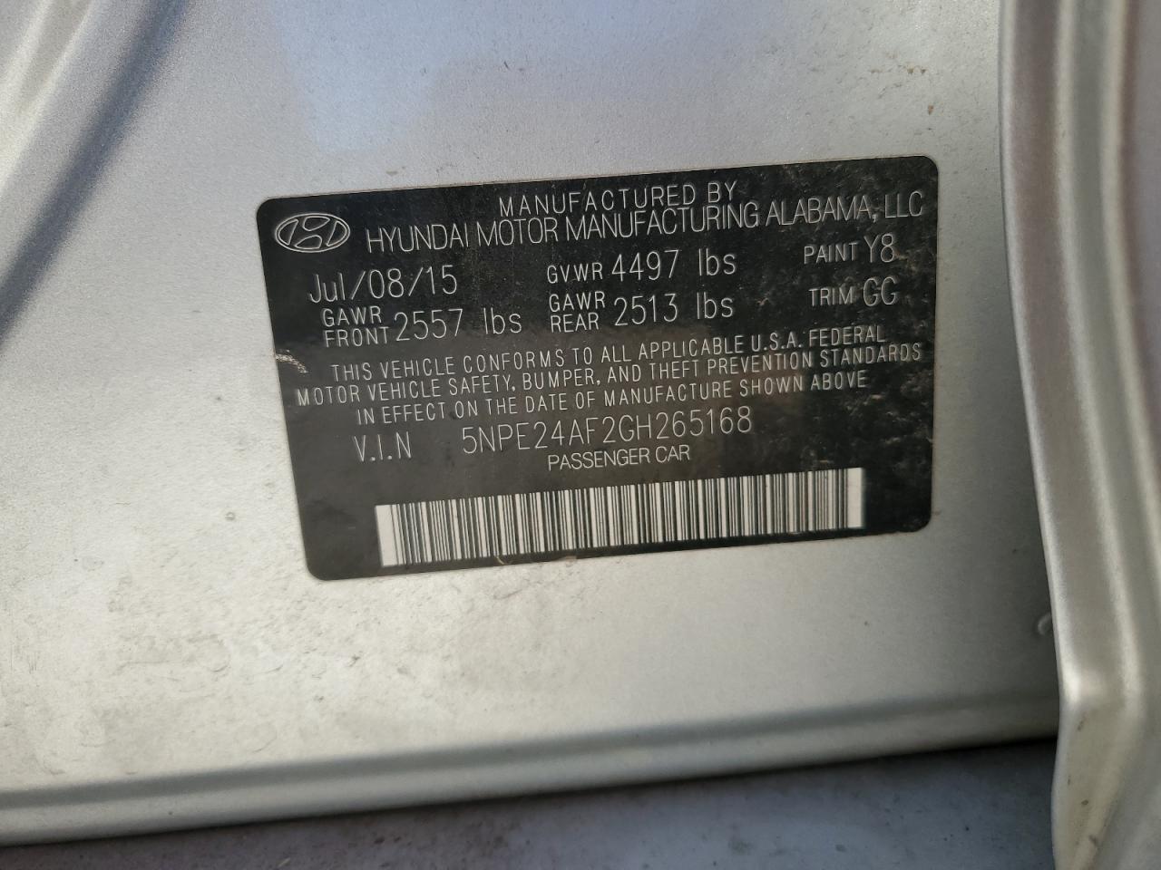 VIN 5NPE24AF2GH265168 2016 HYUNDAI SONATA no.12