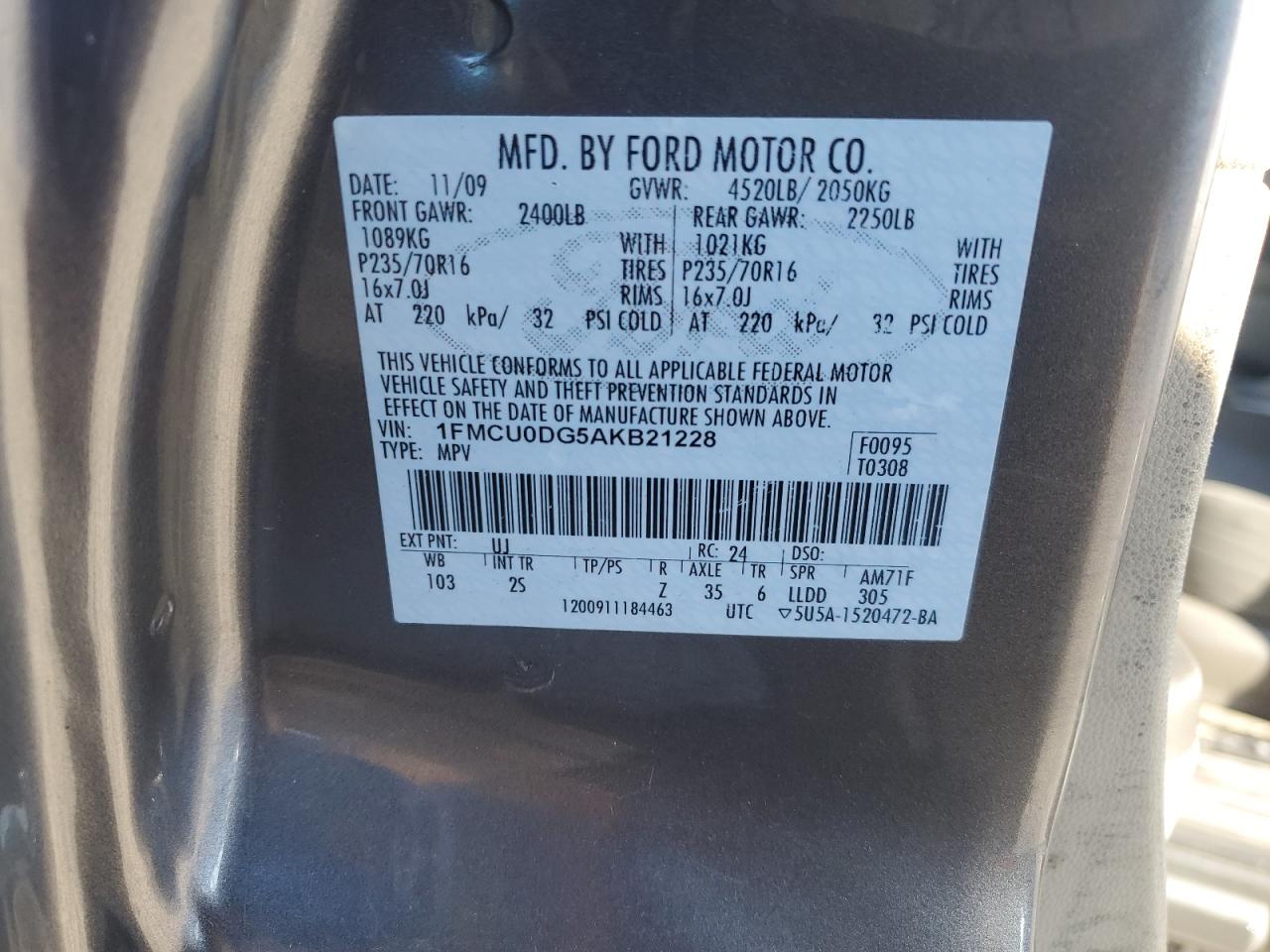 1FMCU0DG5AKB21228 2010 Ford Escape Xlt