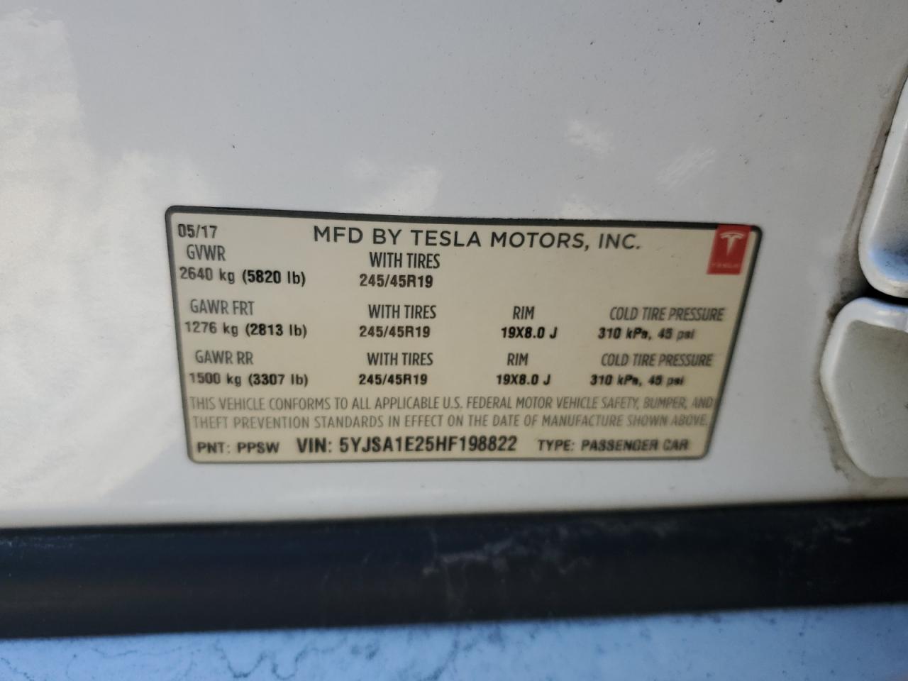 2017 Tesla Model S VIN: 5YJSA1E25HF198822 Lot: 81611304