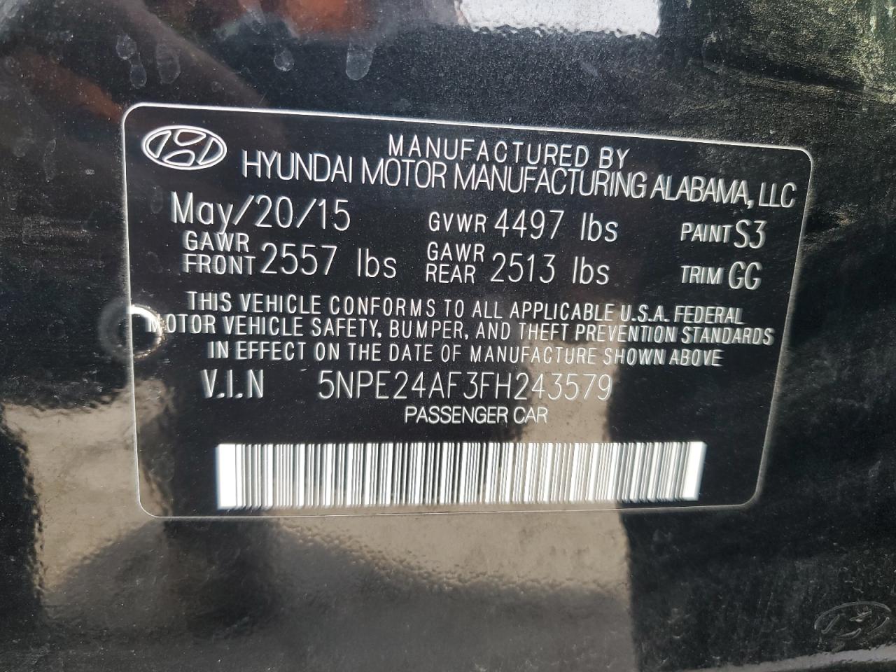 2015 Hyundai Sonata Se VIN: 5NPE24AF3FH243579 Lot: 79457324