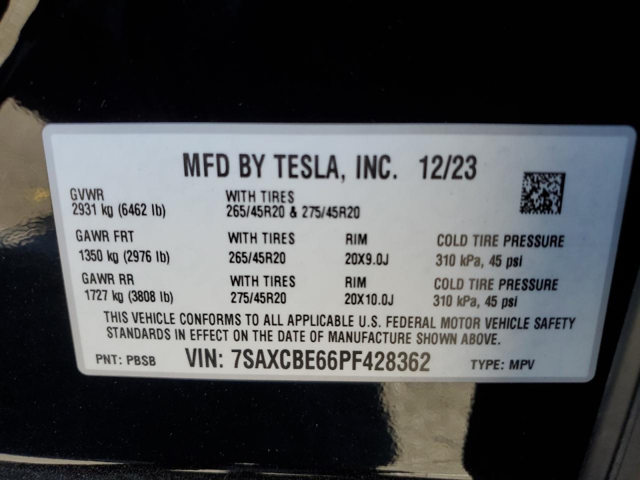 2023 Tesla Model X VIN: 7SAXCBE66PF428362 Lot: 79202924