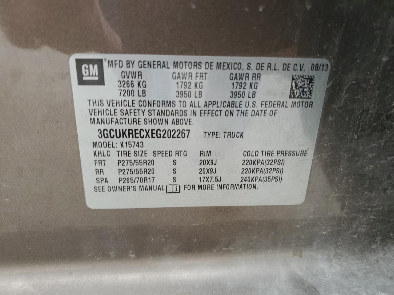 VIN 3GCUKRECXEG202267 2014 CHEVROLET ALL Models no.12