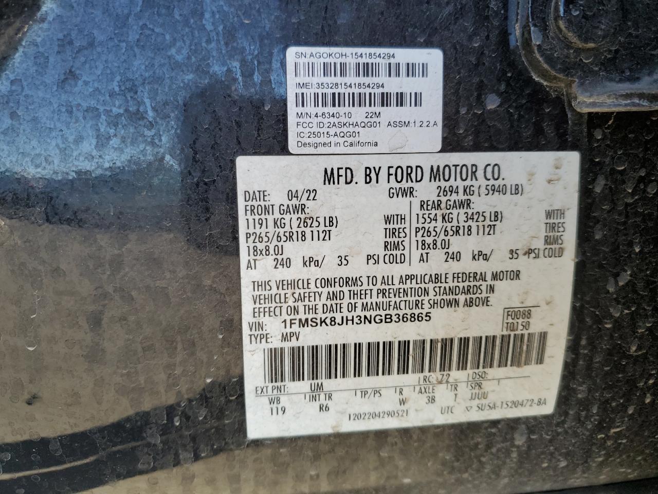 2022 Ford Explorer Timberline VIN: 1FMSK8JH3NGB36865 Lot: 80878494