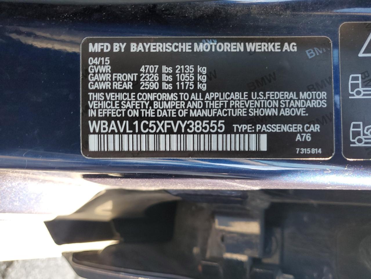 VIN WBAVL1C5XFVY38555 2015 BMW X1 no.13