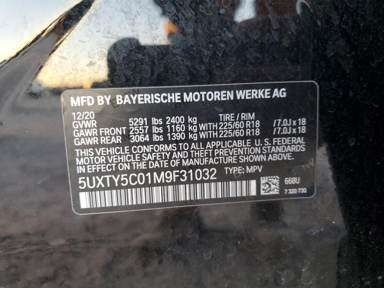 VIN 5UXTY5C01M9F31032 2021 BMW X3 no.13