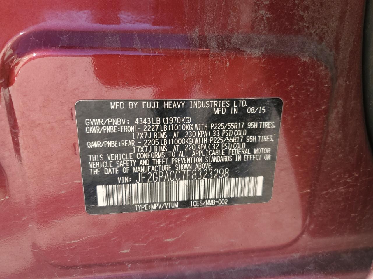 2015 Subaru Xv Crosstrek 2.0 Premium VIN: JF2GPACC7F8323298 Lot: 80789714