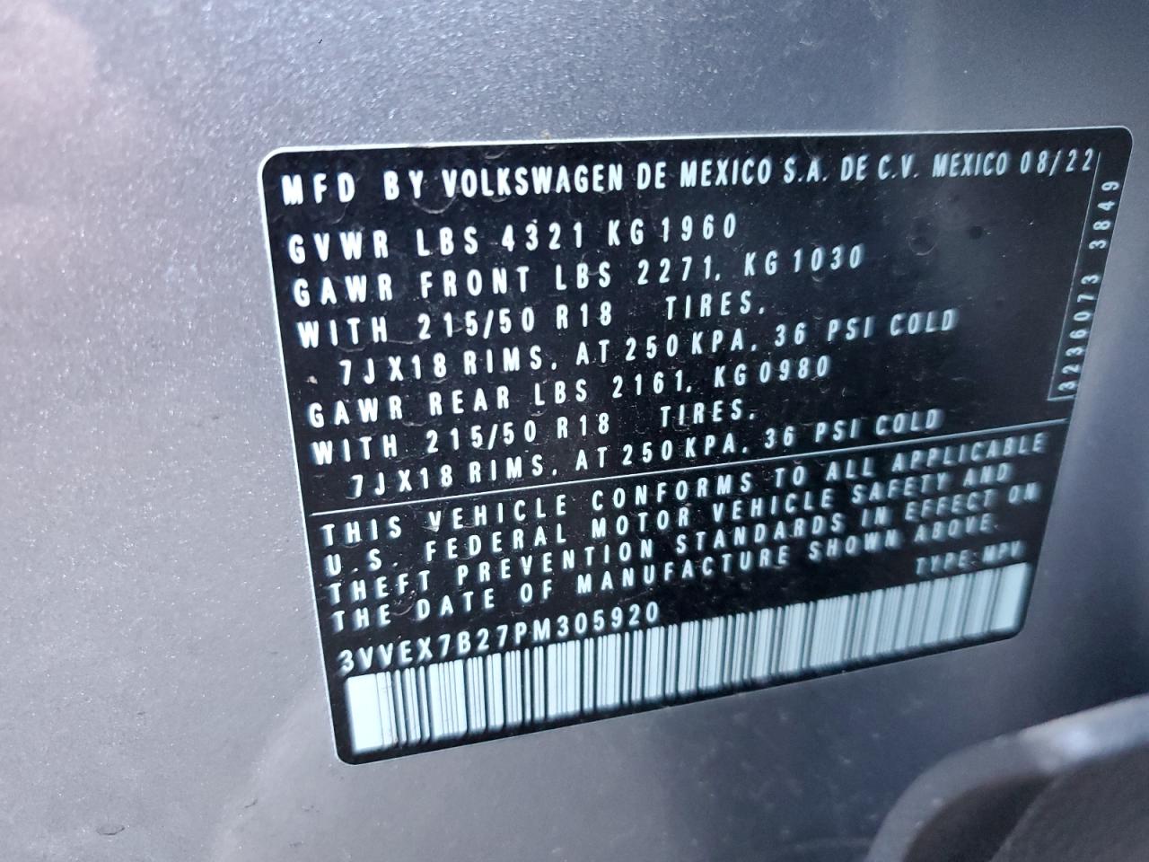 VIN 3VVEX7B27PM305920 2023 VOLKSWAGEN TAOS SE no.13