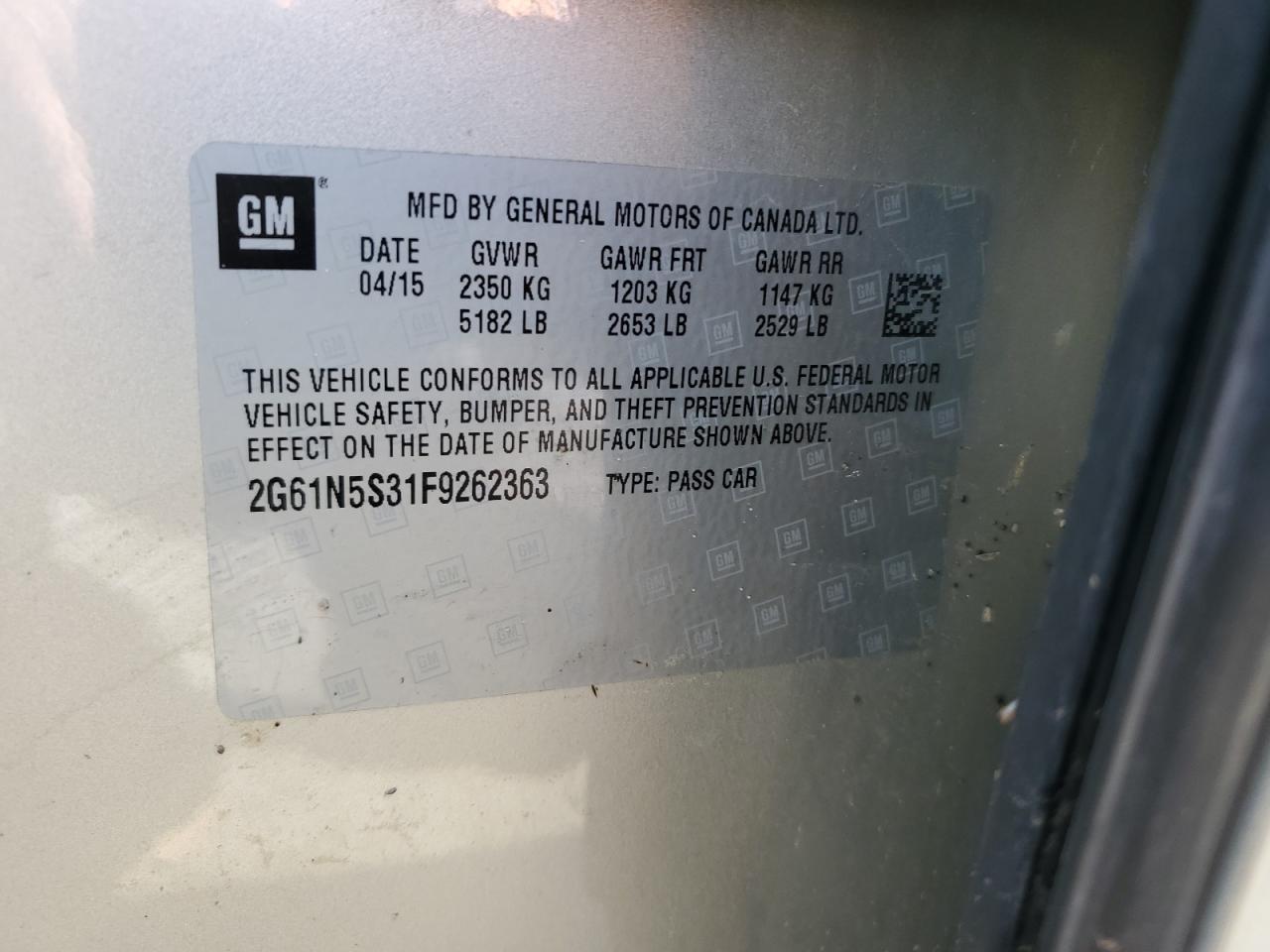 2015 Cadillac Xts Luxury Collection VIN: 2G61N5S31F9262363 Lot: 80195374