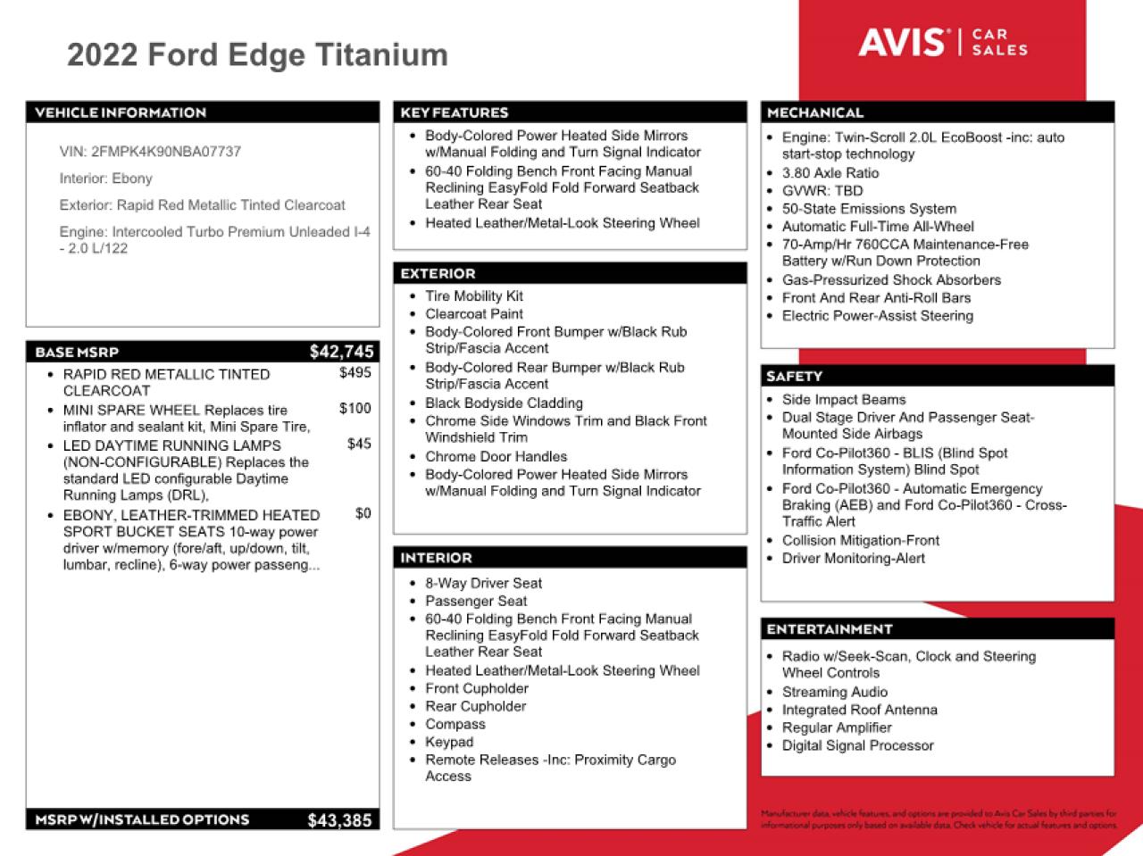 VIN 2FMPK4K90NBA07737 2022 FORD EDGE no.13