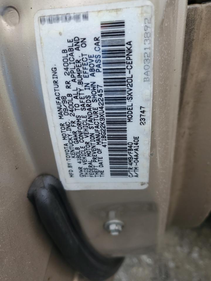 1999 Toyota Camry Ce VIN: 4T1BG22K9XU422457 Lot: 61903105