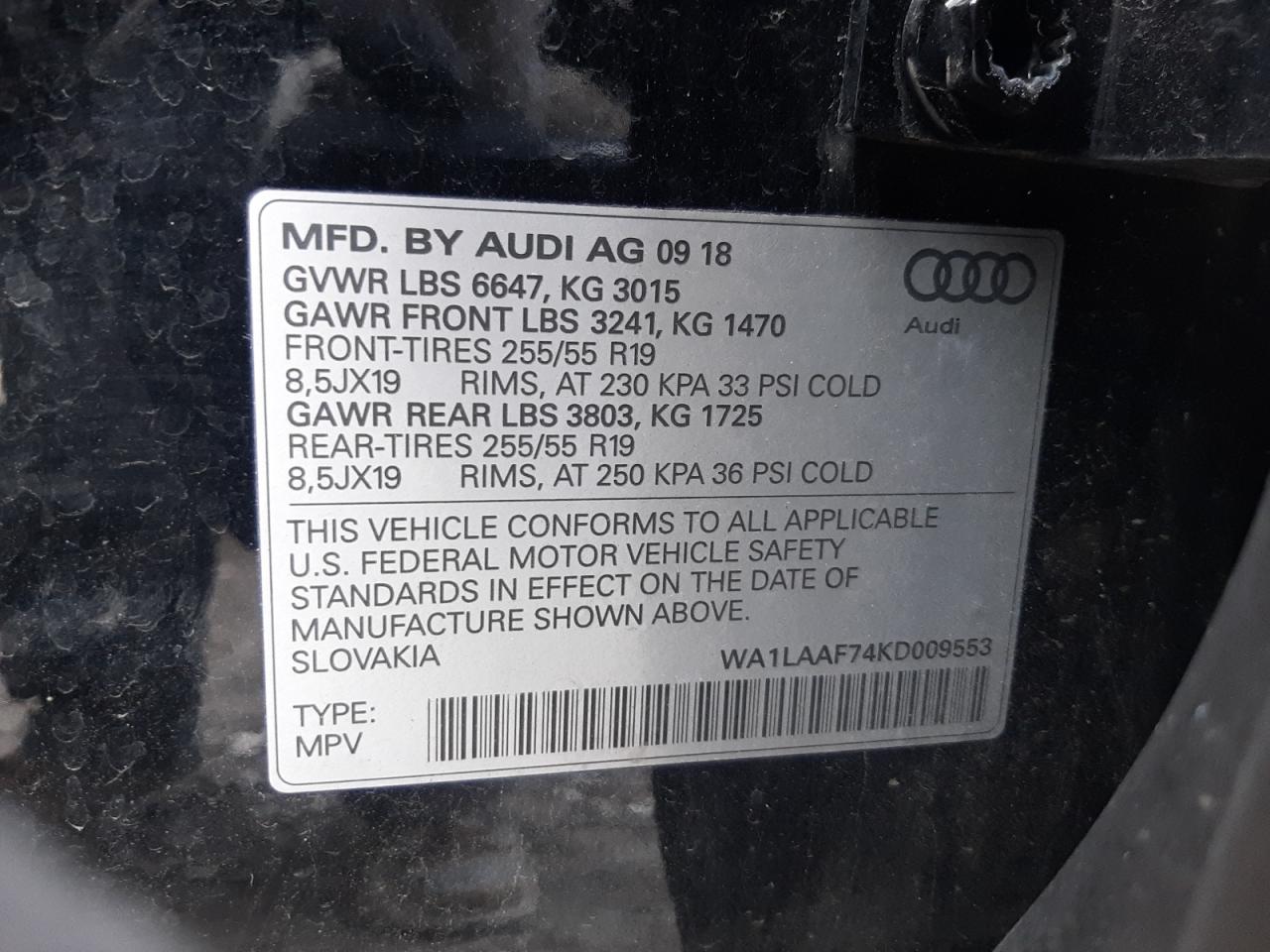 VIN WA1LAAF74KD009553 2019 AUDI Q7 no.14