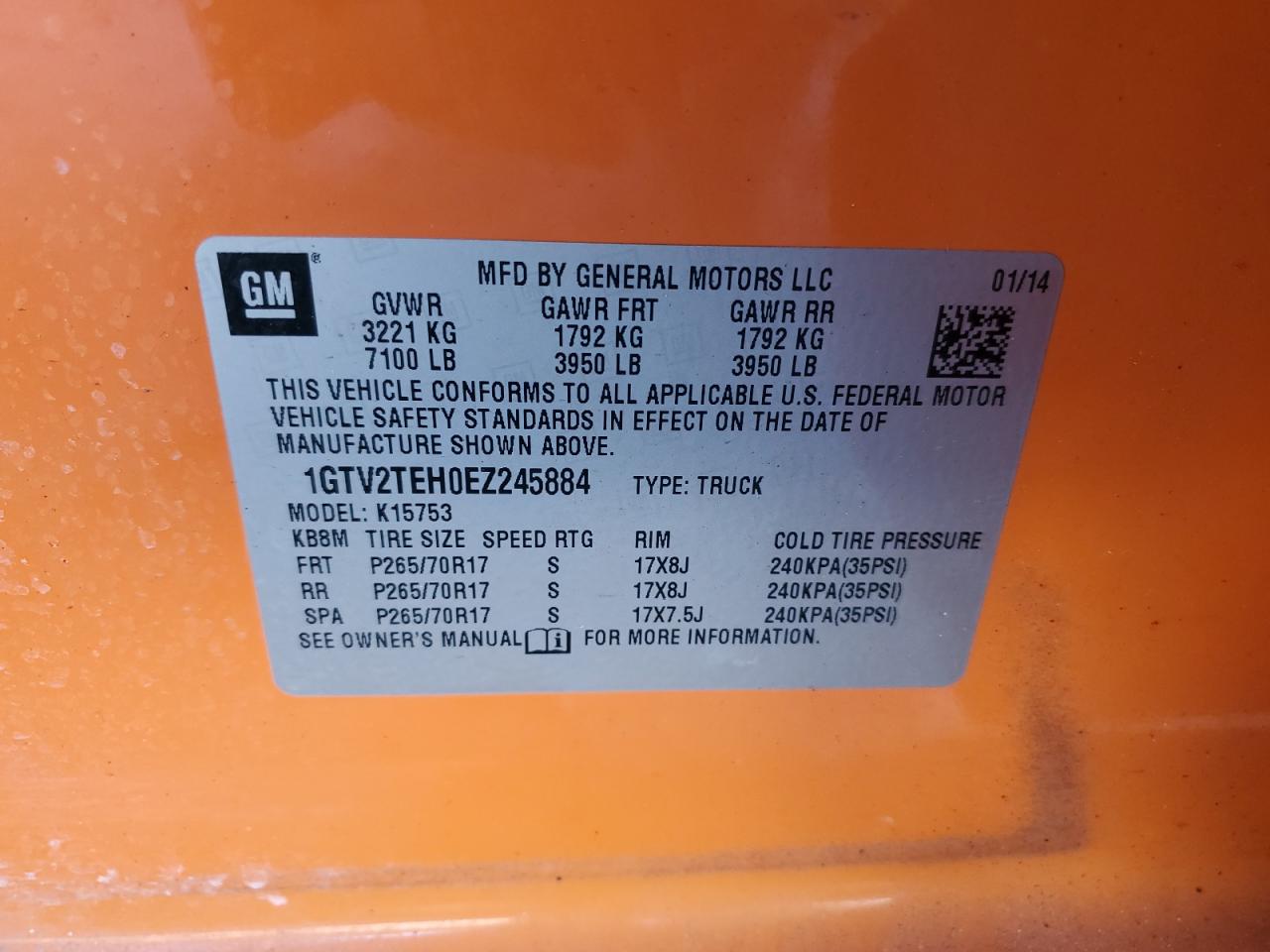 2014 GMC Sierra K1500 VIN: 1GTV2TEH0EZ245884 Lot: 79943094