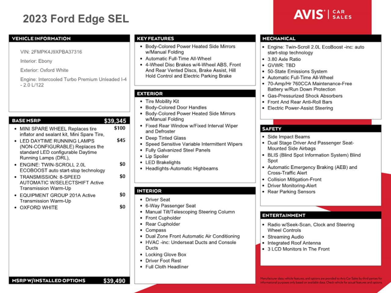 VIN 2FMPK4J9XPBA37316 2023 FORD EDGE no.13