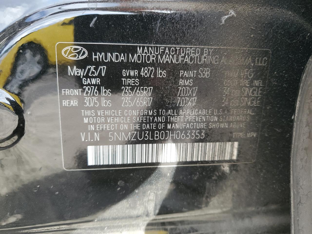 VIN 5NMZU3LB0JH063353 2018 HYUNDAI SANTA FE no.13