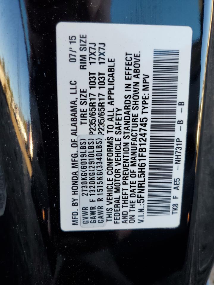 2015 Honda Odyssey Exl VIN: 5FNRL5H61FB124745 Lot: 79446944